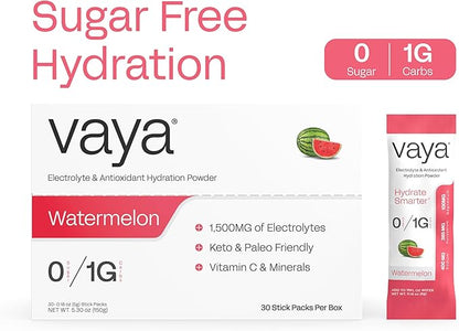 Vaya - Sugar Free Electrolyte Powder Packets – Give Your Body Instant Hydration - with Fasting Electrolytes (30 Pack, Watermelon)