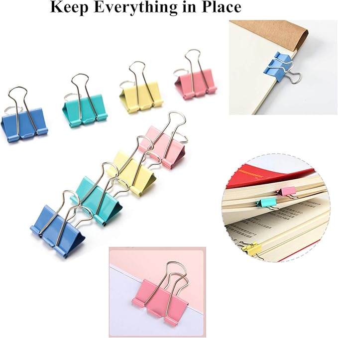 Ufmarine Small Binder Clips 1 inch Length, Colorful, for Office (64 Pcs)