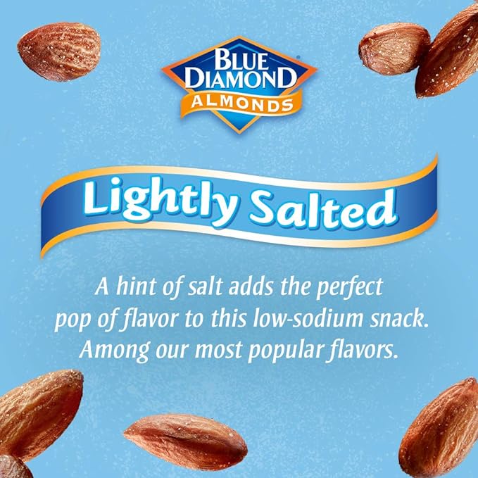 Blue Diamond Almonds Low Sodium Lightly Salted Snack Nuts, 100 Calorie Packs, 0.6 Ounce (Pack of 32)