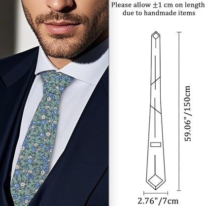 Cotton Floral Ties for Men 2.76" Men's Skinny Tie Linen Flower Printed Neck Tie for Wedding Dating Party