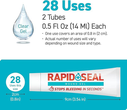 Wound Gel (2 Tubes) | Stops Bleeding in Seconds | Ideal for Cuts, Scrapes and Razor Nicks for Emergency First Aid Supplies