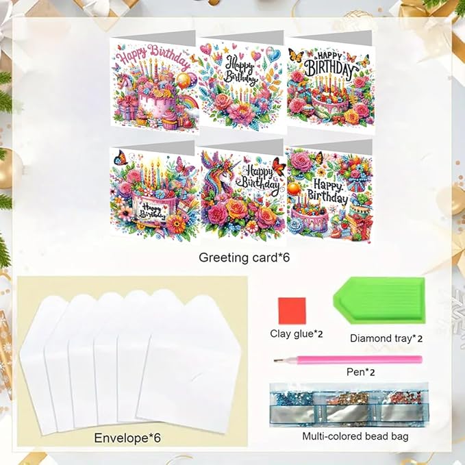 6PCS Diamond Art Painting Greeting Cards,Happy Birthday Cards with Envelopes,DIY Card Making Kits Thank You Card Arts Crafts for Birthday