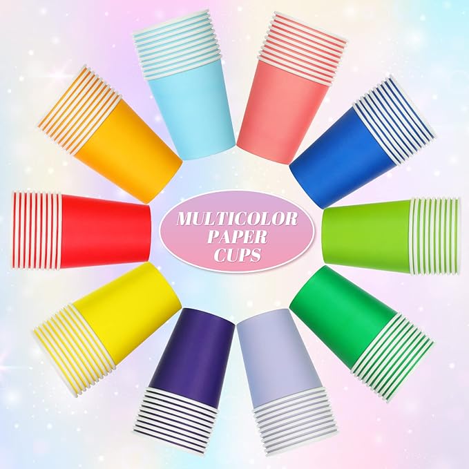 Dingion 300 pcs Colorful Paper Cups 8 oz Valentine Hot Cups Disposable Mouthwash Holiday Party Cup for Tea Coffee Valentine New Year Birthday Party