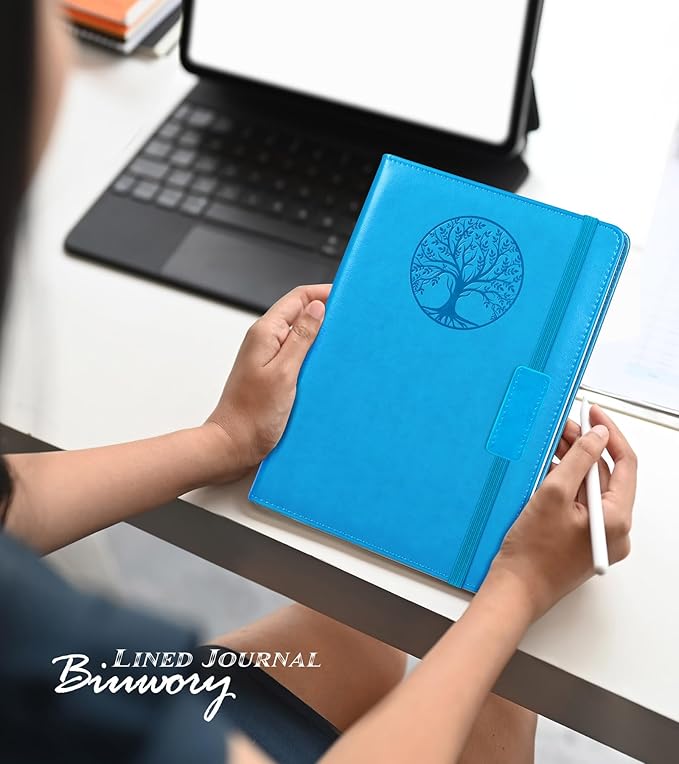 Biuwory A5 Lined Journal Notebook – 256 Pages, Hardcover Faux Leather, Blue