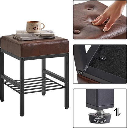 IBUYKE Square 16.34 inches Stool with Adjustable Feet and Storage Space, Footrest Chair,Multi-Use as Small Side Table or Ottoman, for Bedroom, Dark Brown LG-60Z