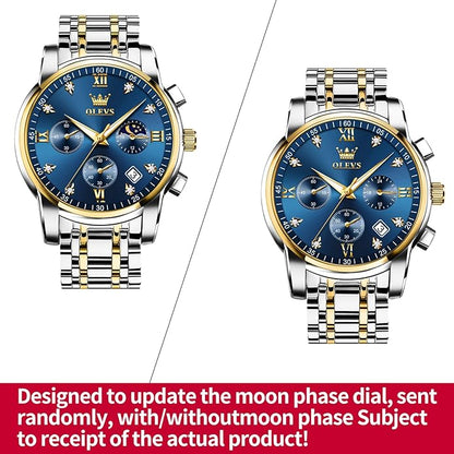 OLEVS Men's Luxury Watch Waterproof Luminous Easy Read Chronograph Watches Full Gold/White Dail/Black Face with Calendar Wristwatch