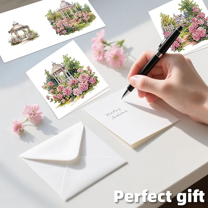 jinglinhh 12pcs Diamond Art Painting Garden Flowers Greeting Cards with Envelopes, DIY Card Making Kits for Adults, Diamond Art Postcards Christmas Cards Craft Gifts
