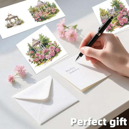 jinglinhh 12pcs Diamond Art Painting Garden Flowers Greeting Cards with Envelopes, DIY Card Making Kits for Adults, Diamond Art Postcards Christmas Cards Craft Gifts