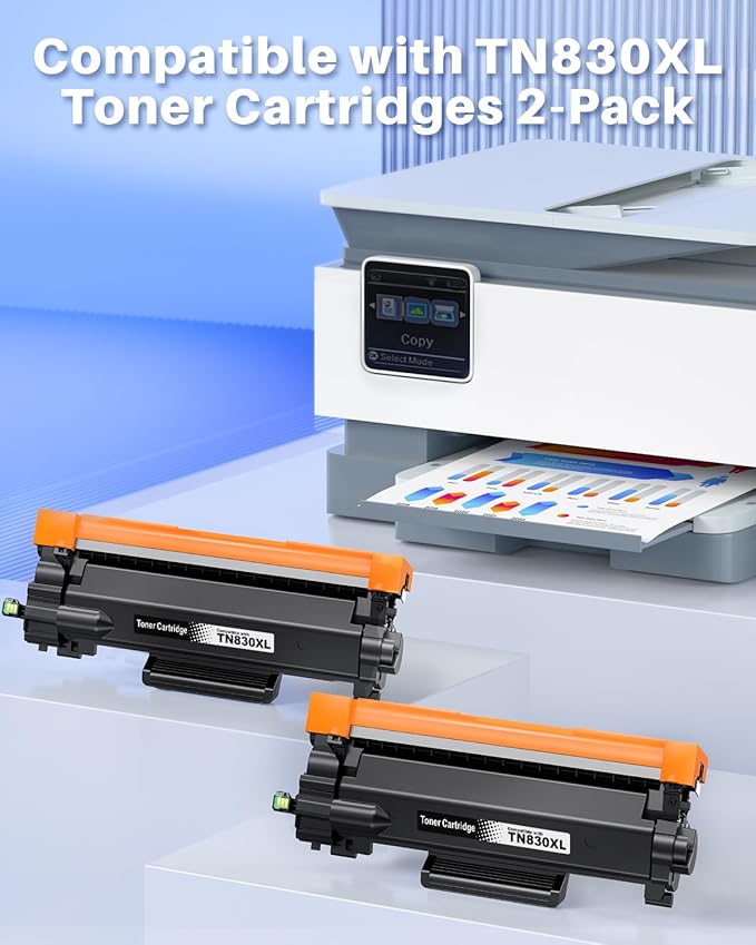 Compatible TN830XL Toner for Brother Printer Replacement for Brother TN830XL TN830 TN830/XL/V/R Toner Cartridges with DCP-L2640DW HL-L2460DW HL-L2480DW HL-L2400D HL-L2405W MFC-L2820DW Printer(2 Black)