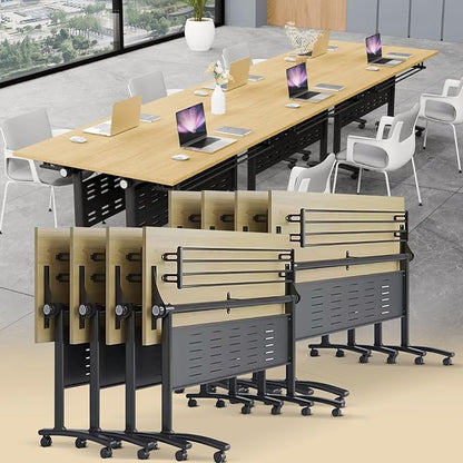 Conference Table Folding Conference Room Tables, Modern Mobile Meeting Training Table with Silent Wheels, Foldable Seminar Table for Offices, Classrooms, Libraries (8, Maple, 55.1in)