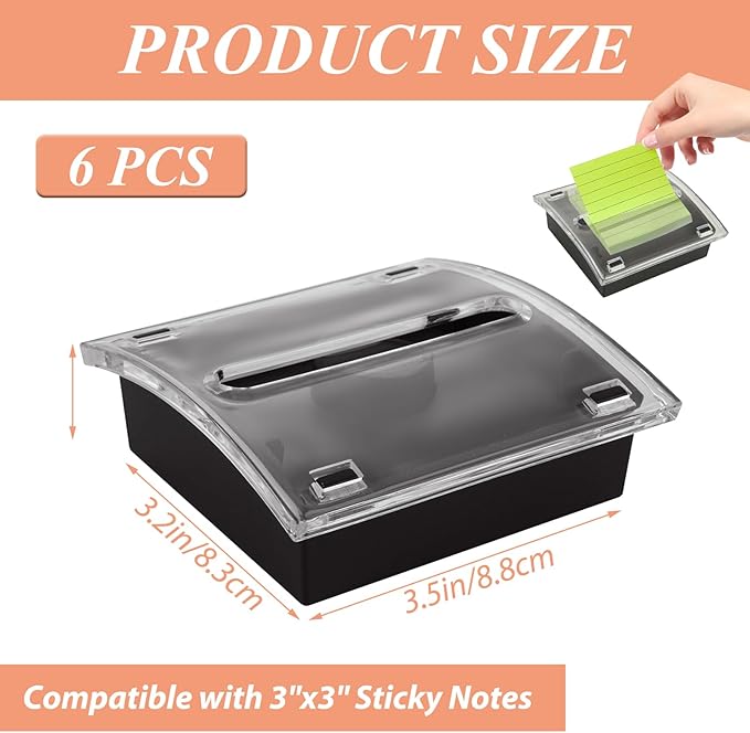 6 Pack Pop Up Post It Notes Dispenser, Sticky Note Holder, Post it Note Dispenser Transparent Top for 3 x 3 Inch Sticky Notes for Office Home Classroom Desk Supplies