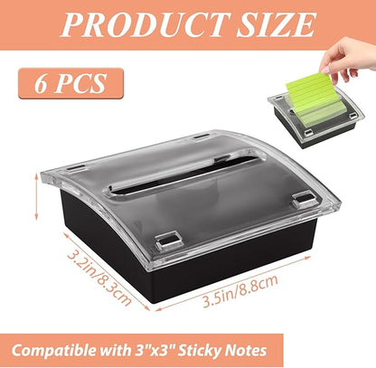 6 Pack Pop Up Post It Notes Dispenser, Sticky Note Holder, Post it Note Dispenser Transparent Top for 3 x 3 Inch Sticky Notes for Office Home Classroom Desk Supplies