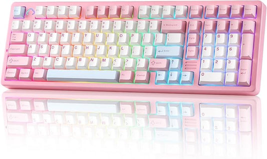 YUNZII AL98 QMK/VIA Wireless Mechanical Gaming Keyboard,Full Aluminum,BT/2.4G/USB-C, Pre-Lubed Hot Swappable Gasket Mount 1800 Layout,RGB Backlit for Win/Mac (Pink, Milk Switch)