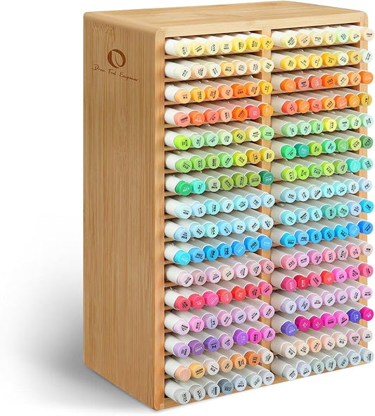 Ohuhu Bamboo Marker Organizer, Desktop Storage Hold 224 Markers for Honolulu Oahu Series of Ohuhu Markers, Pens Pencils Stationary Organizer Holder with 32 Compartments for Classroom Office Decor
