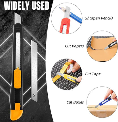 48 Pack 9mm Box Cutter Retractable Utility Knife, Razor Knife for Cartons, Box Opener, Disposable Exacto Knife for Home, School use