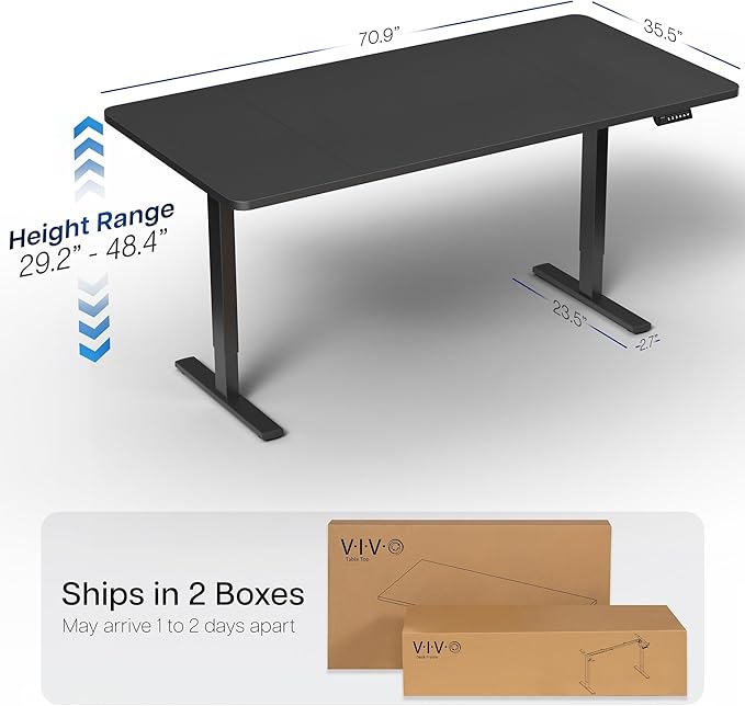 VIVO Electric 71 x 36 in Standing Desk, Memory Height Adjustment, 1B Series, Black Top Black Frame, DESK-KIT-1B7B-36