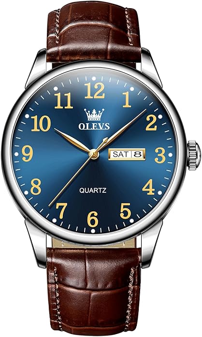 Men's Casual Leather Watch, Easy to Read Three-Hand Analog Stainless Steel Watches for Men, Minimalist Day Date Waterproof Luminous Mens Quartz Wristwatch
