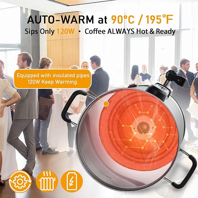 Commercial Coffee Urn | 120 Cup Large Coffee Maker | 20L Stainless Steel Commercial Coffee Machine Quick Brew 1300W | Hot Coffee Warmer Dispenser Double Wall Percolator for Catering, Offices, Church