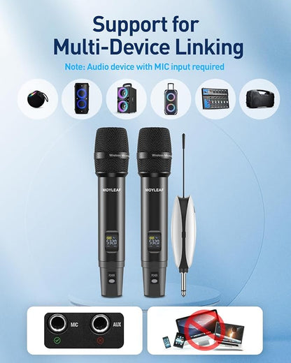 Wireless Microphone, UHF Metal Rechargeable Wireless Microphone, Rechargeable Receiver, 1/4 "Output with 1/8" Output, Suitable for Karaoke Singing, Speeches, Churches,Meetings, Weddings, 240 Ft.