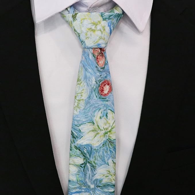 Cotton Floral Ties for Men 2.76" Men's Skinny Tie Linen Flower Printed Neck Tie for Wedding Dating Party