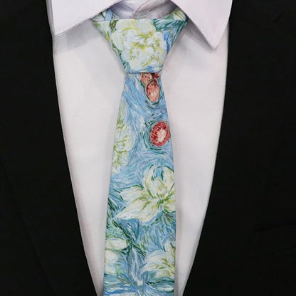 Cotton Floral Ties for Men 2.76" Men's Skinny Tie Linen Flower Printed Neck Tie for Wedding Dating Party