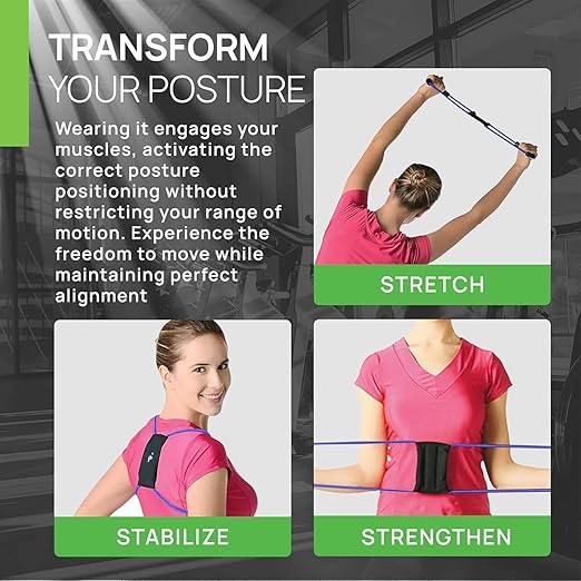 PRIMEKINETIX PostureMedic Dynamic Posture Corrector - Active Resistance Training System for Upper Back Strengthening & Shoulder Alignment - Stretches Chest, Strengthens Back - Doctor Recommended - Size S (Red)