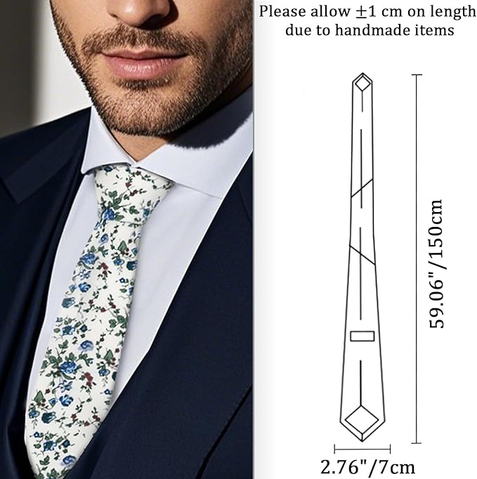 Cotton Floral Ties for Men 2.76" Men's Skinny Tie Linen Flower Printed Neck Tie for Wedding Dating Party