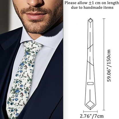 Cotton Floral Ties for Men 2.76" Men's Skinny Tie Linen Flower Printed Neck Tie for Wedding Dating Party