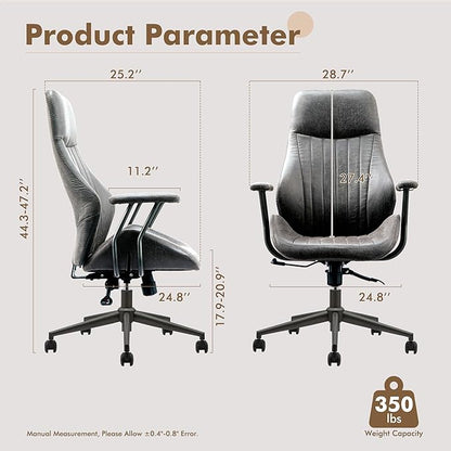 High Back Home Office Chair,Mid Century Modren Ergonomic Executive Chair,Lumbar Support Swivel Task Chair with Wheels,Computer Desk Chair Suede Fabric,350LBS (Gray)