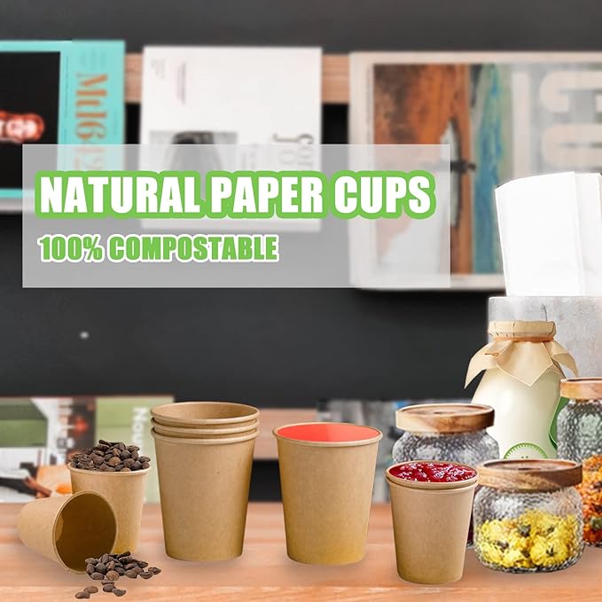 Lamosi 200 Pack 8 oz Kraft Paper Cups, Brown Disposable Paper Coffee Cups, Unbleached Paper Cups for Hot/Cold Beverage Party Home Office