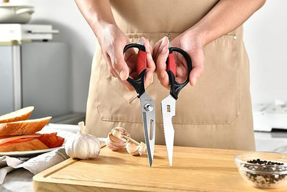 Kitchen Scissors - Heavy Duty Utility Come Apart Kitchen Shears for Chicken, Meat, Food, Vegetables - 9.25 Inch Long Black & Red