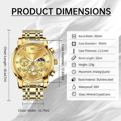 OLEVS Men Silver Watches,Men's Stainless Steel Chronograph Watch,Man Analog Quartz Big Face Male Watches Luxury Waterproof Roman Numeral Dress Diamond Relojes para Hombre