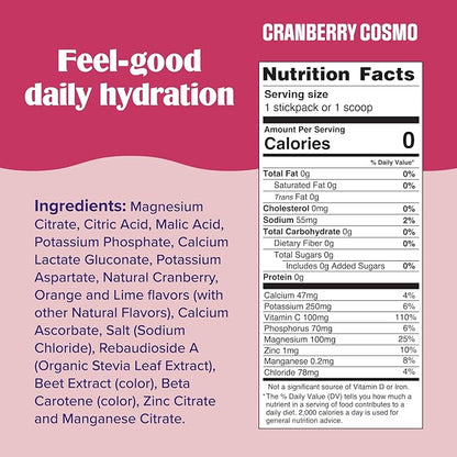 Ultima Replenisher Daily Electrolyte Powder Drink Mix - Sugar Free - Cranberry Cosmo, 16 Stickpacks - Hydration Packets with 6 Key Electrolytes and Trace Minerals – Keto Friendly, Non-GMO
