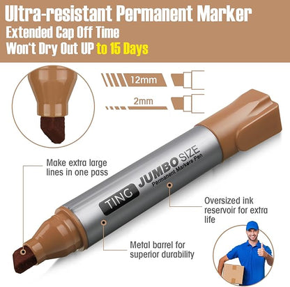Fuutreo 10 Pack Jumbo Permanent Markers Bulk Large Chisel Tip Permanent Markers Quick Drying Waterproof Big Huge Poster Pens for Office, Logistics Company and More(Brown)