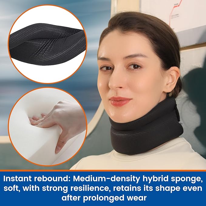 Neck Support Brace for Snoring Sleep Apnea, Soft Cervical Collar for Cervicorrect, Pain Relief, Posture Corrector, Sprainand(Black, 14-16.5 inch)