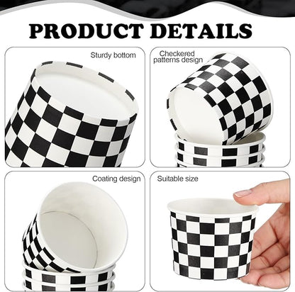 Honeydak 400 Pack 150 ml/ 5 oz Checkered Ice Cream Cups for Party Small Ice Cream Cups Disposable Treat Paper Cups Dessert Snacks Sundae Yogurt Container Wedding Birthday Party Supplies