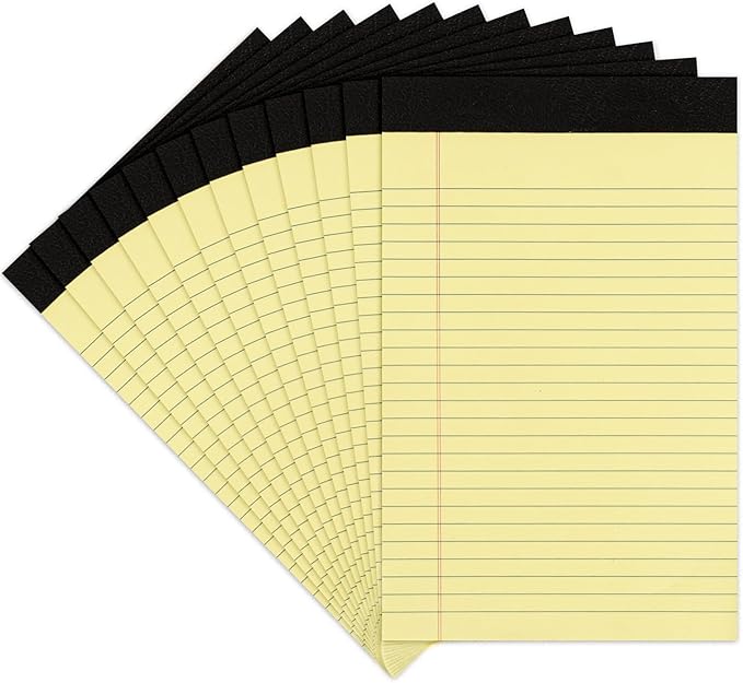 Goefun 12 PCS Yellow Legal Pads 8.5 x 11-50 Sheets per Notepad, Wide Ruled Yellow Lined Notepads 8.5x11, Perforated Letter Size Writing Pads for Work, Business, Home