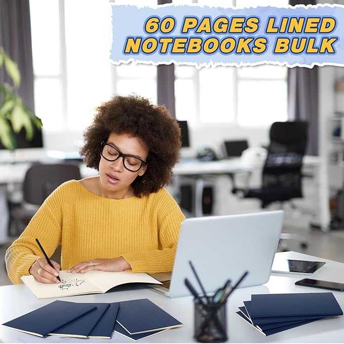 Mimorou 100 Pcs Kraft Notebook Journals 5.5 Inch x 8.3 Inch A5 Softcover Notebooks Bulk for Writing Sketch Office Notepad with 60 Pages 30 Sheets (Multicolor,Lined)(Navy Blue,Lined)