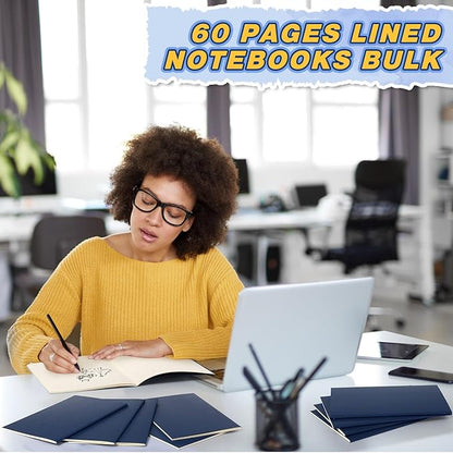 Mimorou 100 Pcs Kraft Notebook Journals 5.5 Inch x 8.3 Inch A5 Softcover Notebooks Bulk for Writing Sketch Office Notepad with 60 Pages 30 Sheets (Multicolor,Lined)(Navy Blue,Lined)