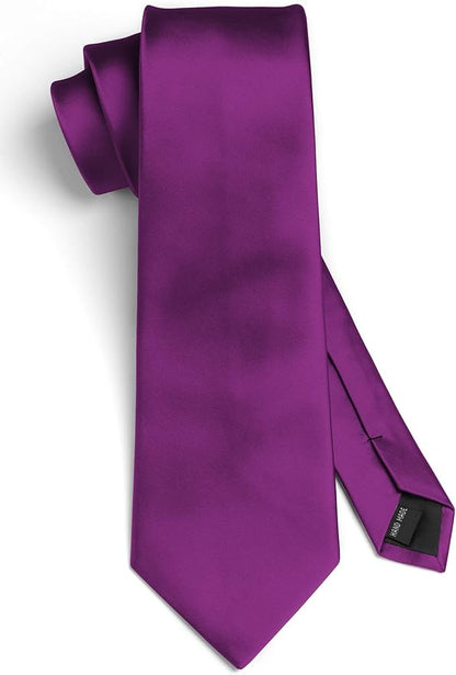 HISDERN Mens Solid Color Ties Formal Satin Necktie and Pocket Square Set Classic Wedding Business Tie & Handkerchief