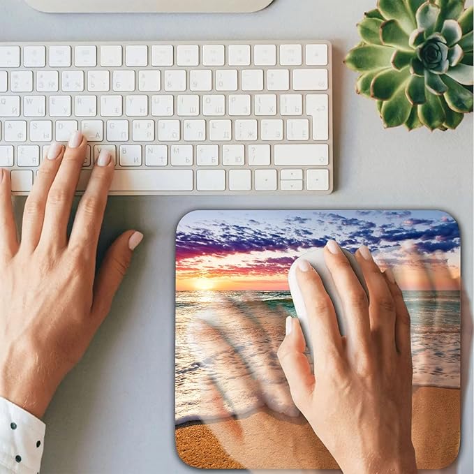 Beach Patterns Desk Mat, Large Gaming Mouse Pad Non-Slip Rubber Base with Stitched Edges, Waterproof Protection for PC Laptop Home Office Desk Decor (8x9in)