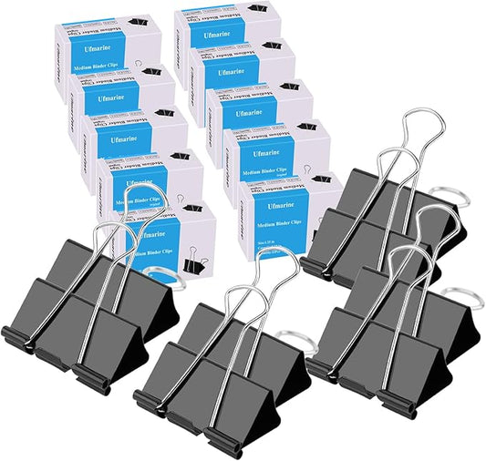 Ufmarine Medium Binder Clips 1.25 inch Length, (144 Pcs) Medium Paper Clips for Office