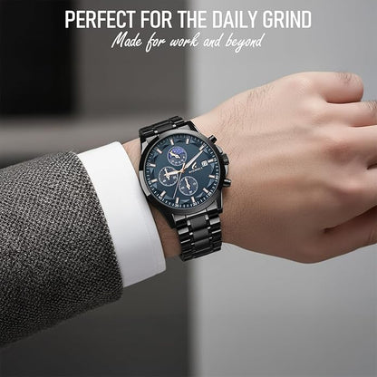 Distinctive Mens Analog Chronograph Watches with Auto Date & Multi Subdials, Fashion Casual Sport Quartz Wrist Watches with Luminous, 3ATM Waterproof, Valentines Day Gifts for Him, Boyfriend, Husband, Dad