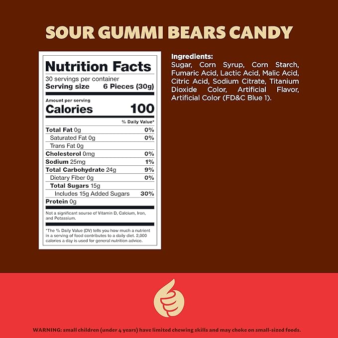 Sour Gummi Bears Candy 2-Pound Bag | Blue Raspberry Chewy Candy | Gelatin Free Blue Gummies for Baby Showers, Gender Reveal, Party Favors, and Buffets