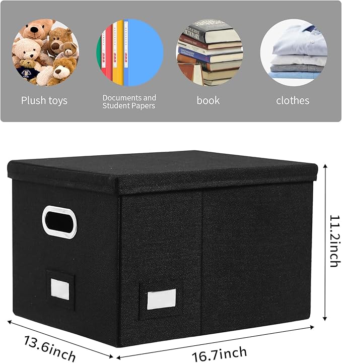 File Organizer Collapsible Storage Box for Office File Box with Lids Document Organizer for Office and Home Easy Slide Durable Hanging File Box (Black)
