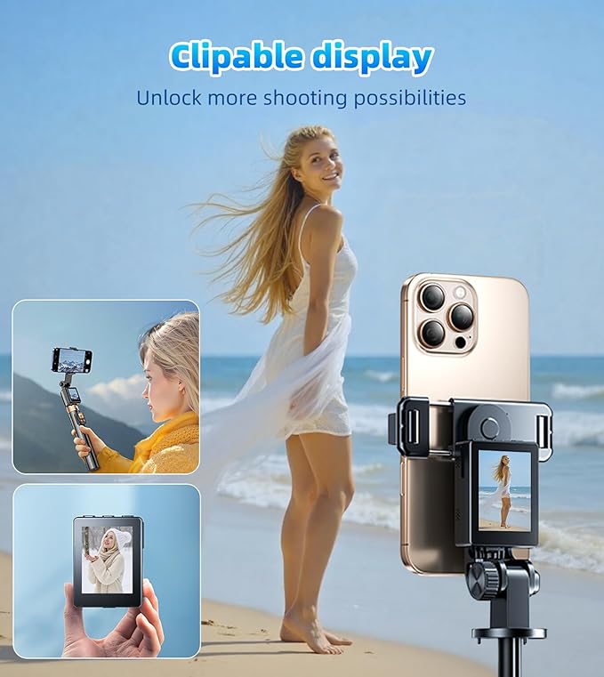 Flymoon Tripod for iPhone with Detachable Screen Monitor, Remote Control, 2025 Phone Tripod Stand, Back Camera Monitor, 68.3" Extendable Selfie Stick, 360° Rotation for Vlog, iPhone & Android