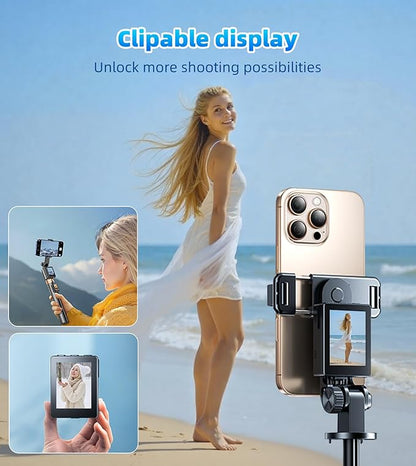 Flymoon Tripod for iPhone with Detachable Screen Monitor, Remote Control, 2025 Phone Tripod Stand, Back Camera Monitor, 68.3" Extendable Selfie Stick, 360° Rotation for Vlog, iPhone & Android