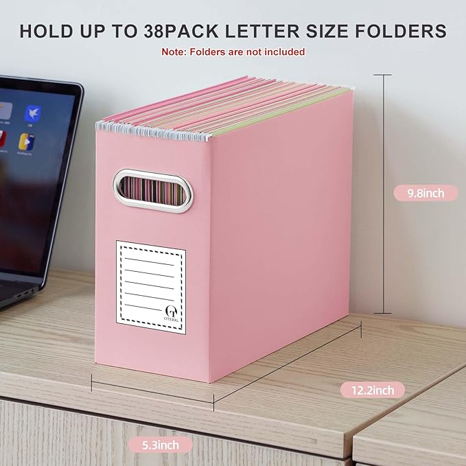 Oterri File Organizer - Small Cardboard Storage Box, Collapsible and Portable With Handle for Letter Size Files, Hanging Folder Box (Mixed Colors, Letter Size - 4 Packs)