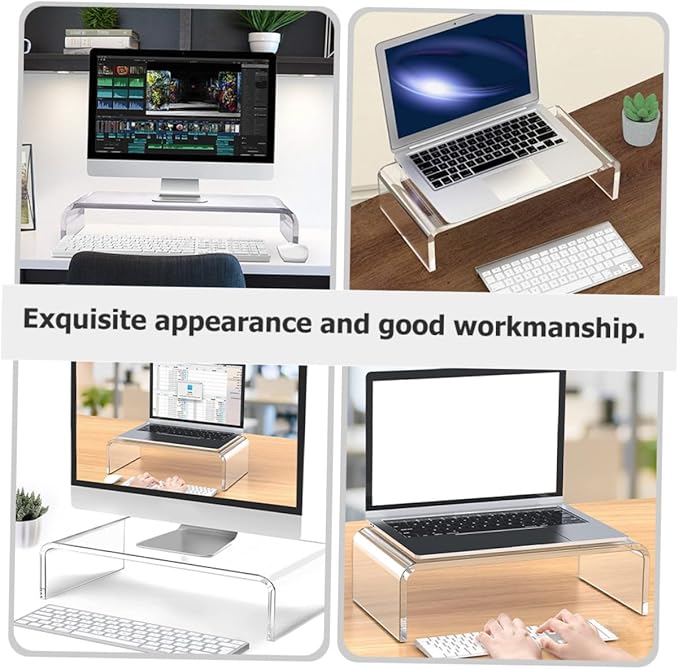 GALPADA Heavy Duty Acrylic Monitor Stand Riser for Office Desk Wide Desktop Organizer with Keyboard Storage Space Ergonomic Height Computer Display Shelf for Neck and Eye Comfort