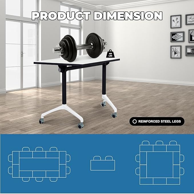 Conference Room Tables,47.2" Modern Office FoldingTraining Conference Table,Flip Top Mobile Seminar Table with Lockable Wheels,Mobile Foldable Meeting Table for Classroom Office (Trapezoid, 6 Pack)